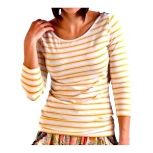 MATILDA JANE, WOMENS, STRIPE TOP. MUSTARD & WHITE STRIPE, BOAT NECK. SIZE S
